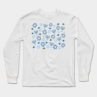 Hanukkah Stars, Menorahs, and Dreidels Doodle Pattern, made by EndlessEmporium Long Sleeve T-Shirt